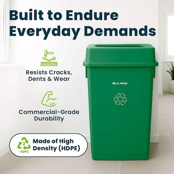 23 Gal. Green Slim Recycling Bin Vented Commercial Trash Can with Lid and Dolly