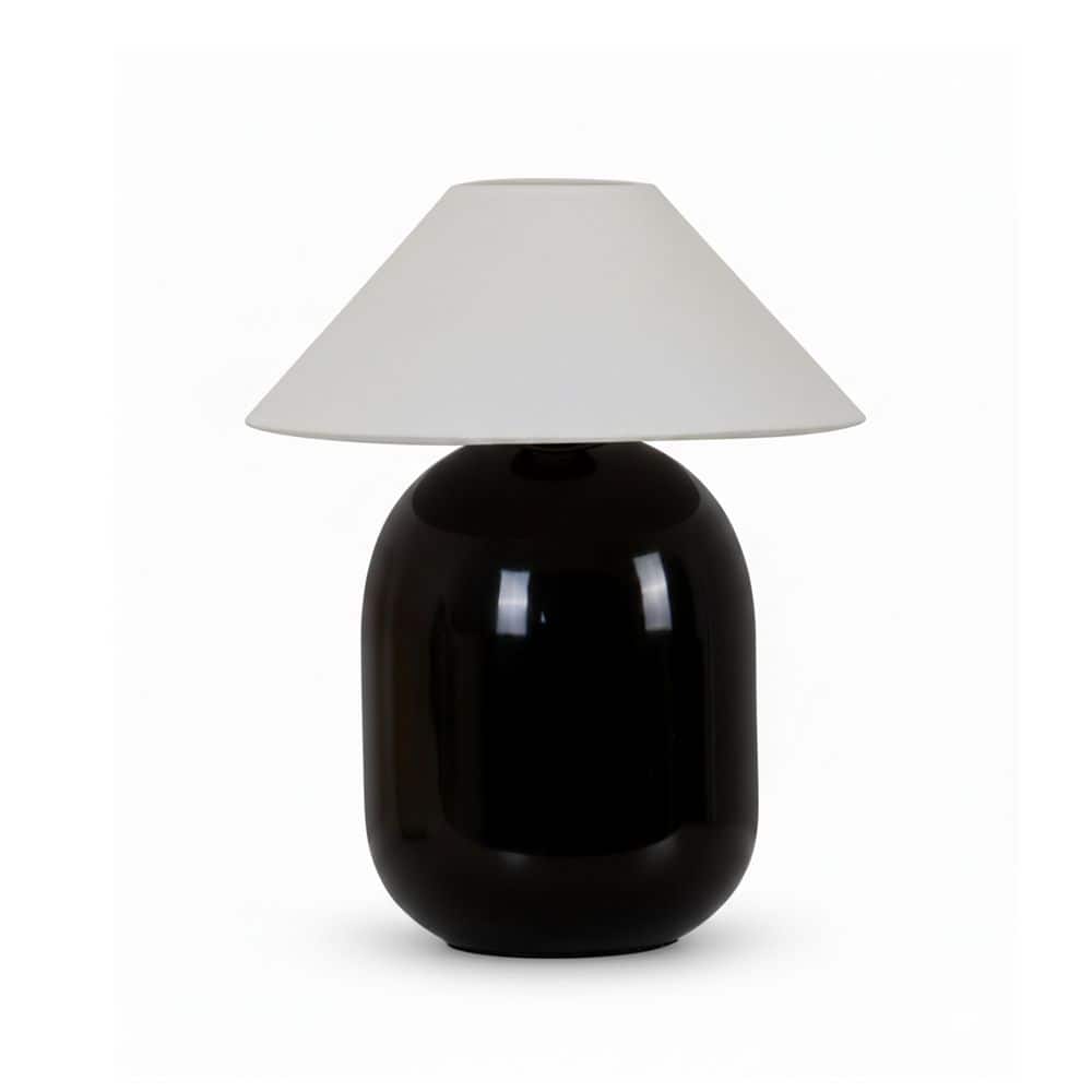 Ren LED 7.87 in Glossy Black Midcentury Modern Urn Dimmable Cordless Portable Rechargeable Bedside Nightstand Desk Lamp