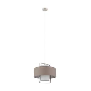 Fontao 13.75 in. W x 86.60 in. H 1-Light Matte Nickel Pendant Light with Taupe White Fabric Shade