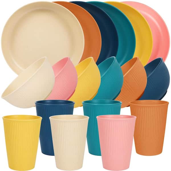 18-Piece Wheat Straw Dinnerware Sets for 6 : Unbreakable, Microwave and Dishwasher Safe, Reusable Daily