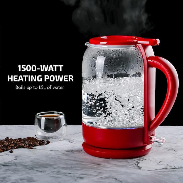 Ovente 6.3-Cup Black Glass Electric Kettle with ProntoFill