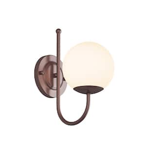 Modern 5.9 in. 1-Light Brown Globe Armed Wall Sconce Gooseneck Wall Lamp with Glass Shade