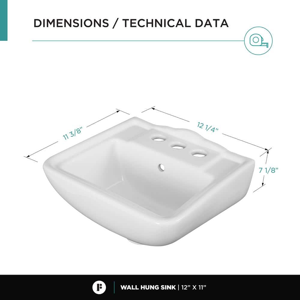 White Ceramic Wall-Mount Square Bathroom Sink with Overflow