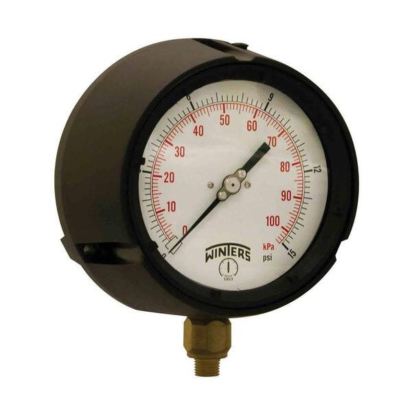 Winters Instruments PPC Series 4.5 in. Black Phenolic Case Process Pressure Gauge with Brass Internals and 1/4 in. NPT LM with 0-15 psi/kPa