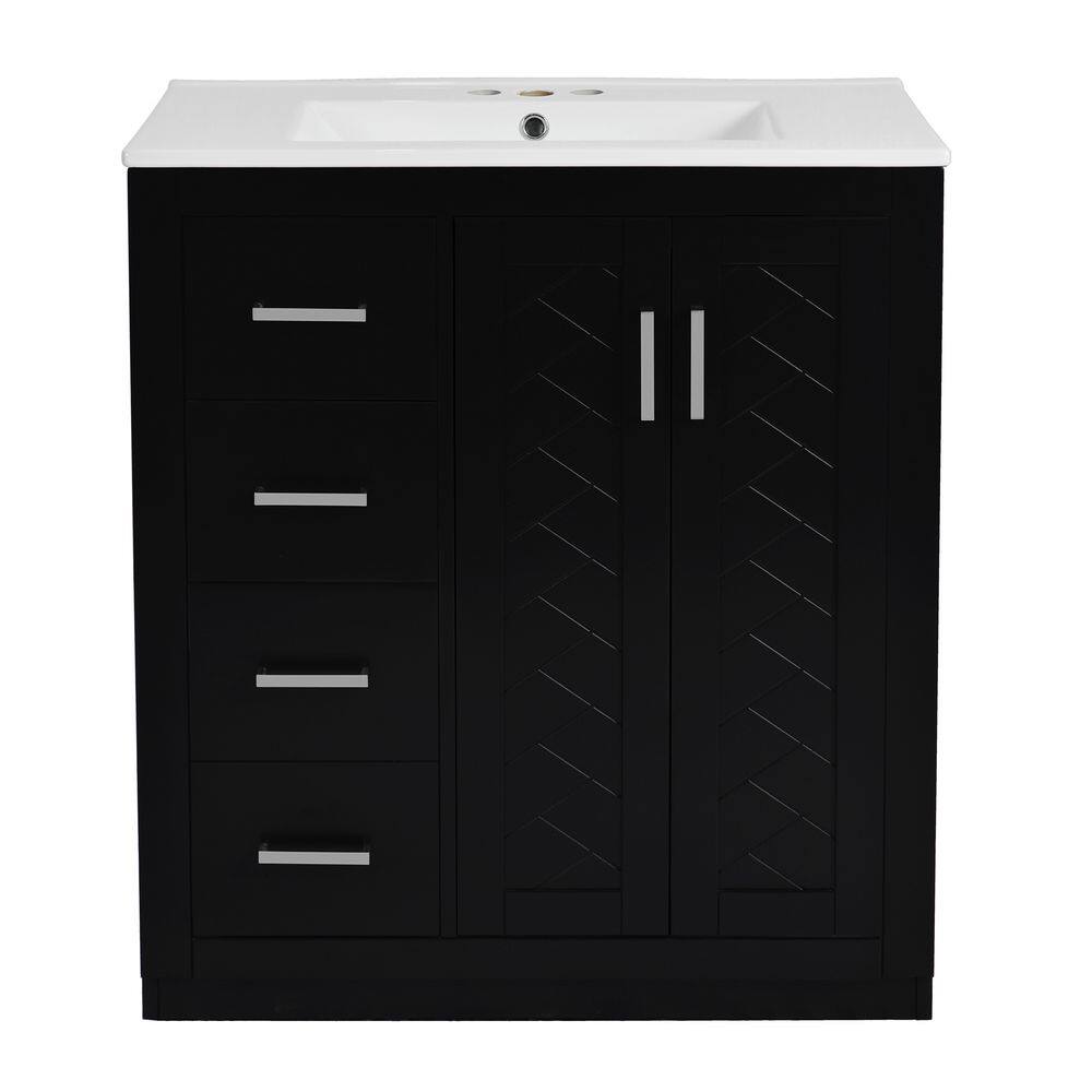 30 in. Single Sink Freestanding Black Bath Vanity with White Ceramic Top, 3 Drawers and Soft Closing Doors price history on PriceWatchPro