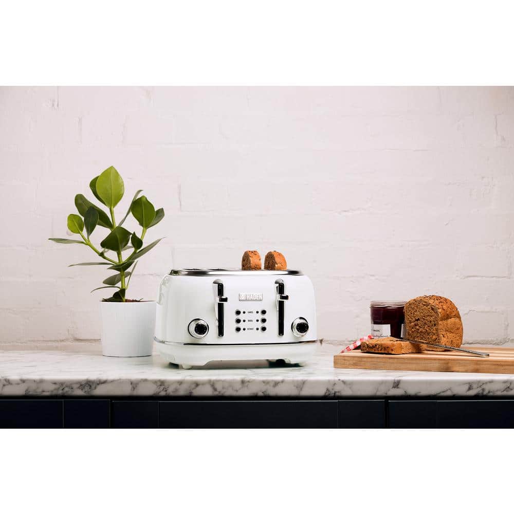 Ivory 4-Slice Wide Slot Stainless Steel Toaster with Crumb Tray