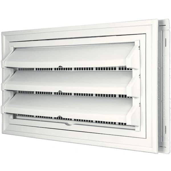 Builders Edge 9-3/8 in. x 17-1/2 in. Foundation Vent Kit with Trim Ring and Optional Fixed Louvers (Galvanized Screen) in #123 White