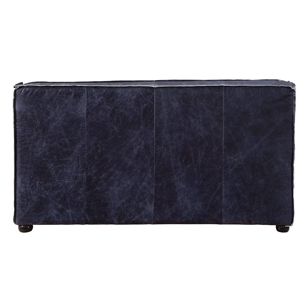 Vintage Blue Top Grain Leather Armless Loveseat