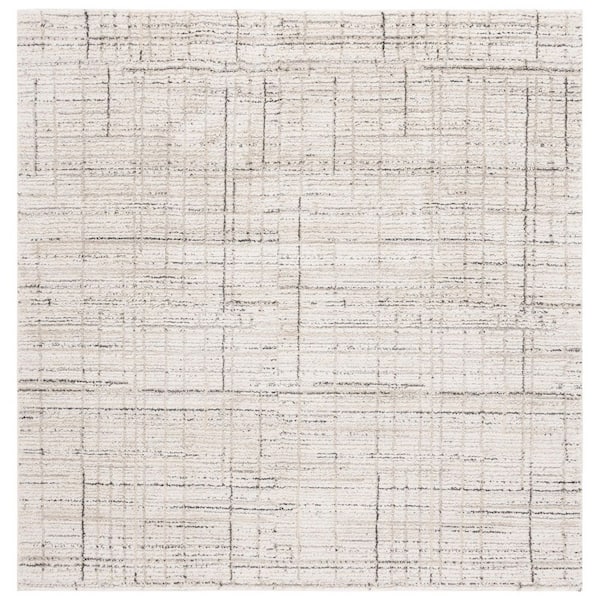 Northport 7 ft. x 7 ft. Ivory/Charcoal Abstract Grid Square Area Rug