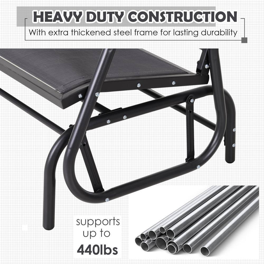 Gray Mesh Outdoor Glider Bench with Powder Coated Steel Frame