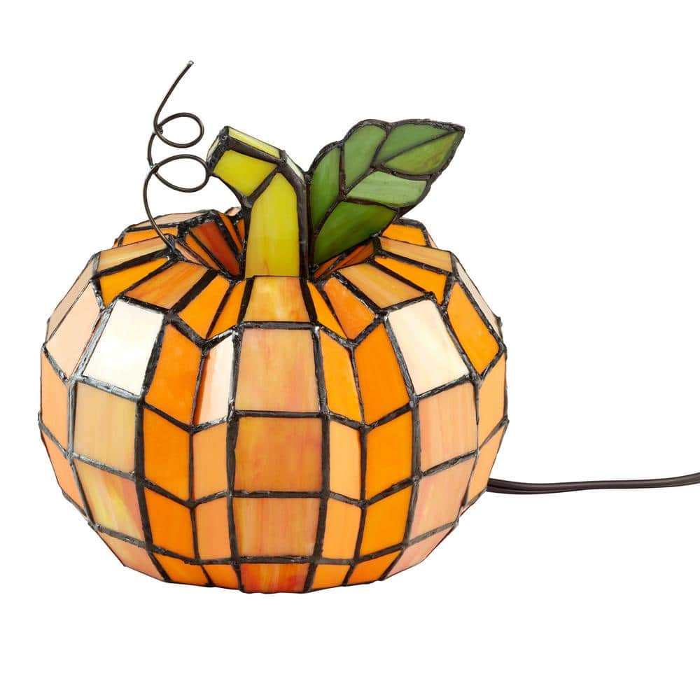 Patch the Pumpkin Orange and Green Stained Glass Accent Lamp