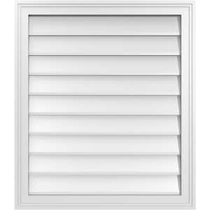 26 in. x 30 in. Vertical Surface Mount PVC Gable Vent: Decorative with Brickmould Frame