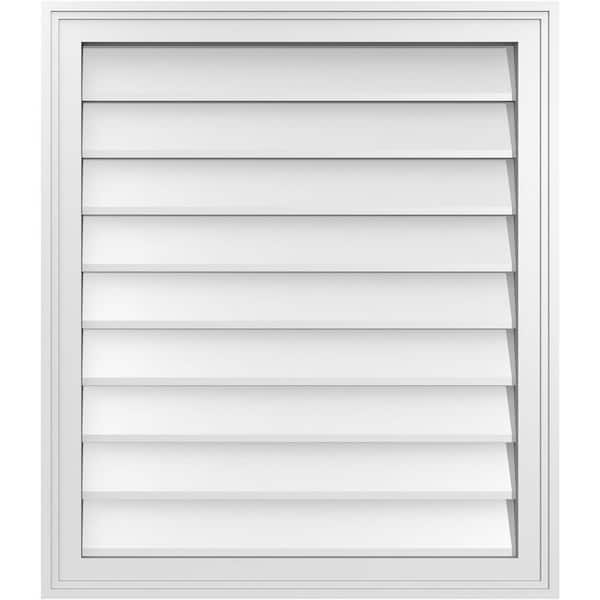 Ekena Millwork 26 in. x 30 in. Vertical Surface Mount PVC Gable Vent: Decorative with Brickmould Frame