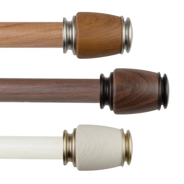 EMOH 1" dia Adjustable Single Faux Wood Curtain Rod 160-240 inch in Pearl White with Wrenn Finials
