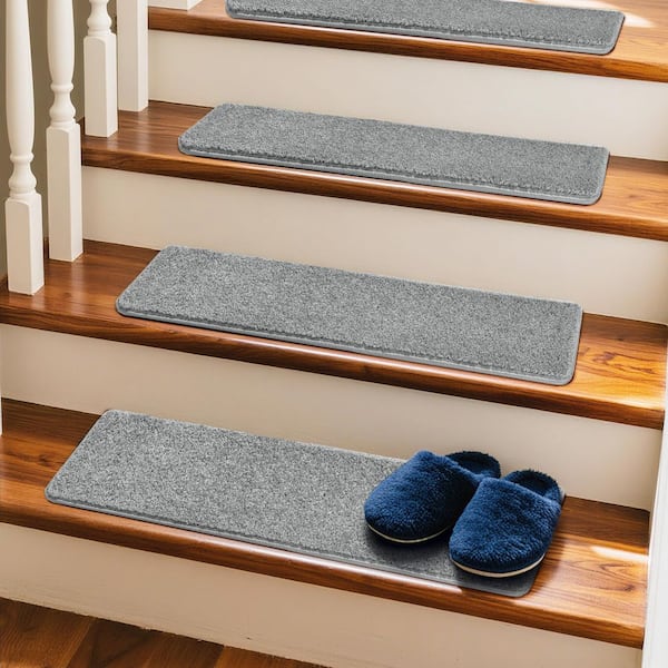 Gray 8 in. x 30 in. Polypropylene Carpet Stair Tread Cover Protector Self Adhensive Back Mat Rug Set of 12