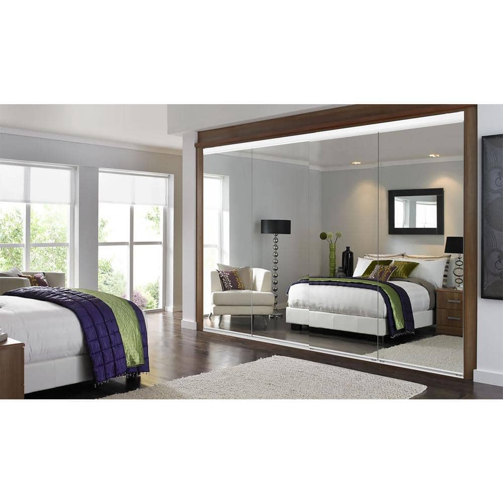 White Aluminum Frame Mirrored Sliding Closet Doors, 96" x 80"