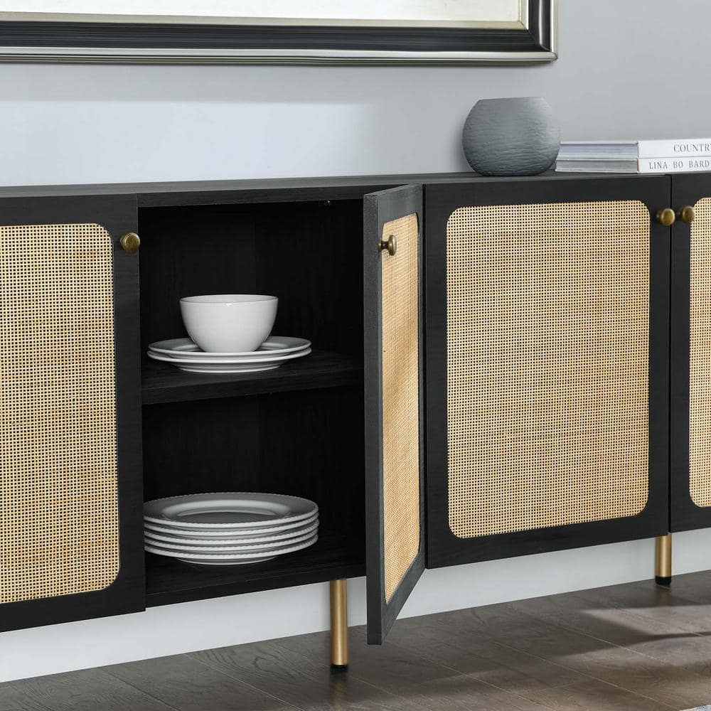 Chaucer Black Rattan Weave 69.5" Sideboard