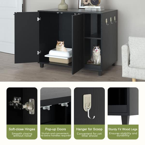 Litter Box Enclosure, Modern Cat Litter Box Enclosure Furniture Hidden Litter Box in Black