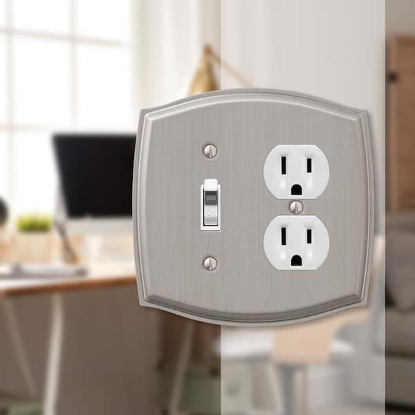 Vineyard 2 Gang 1-Toggle and 1-Duplex Steel Wall Plate - Brushed Nickel