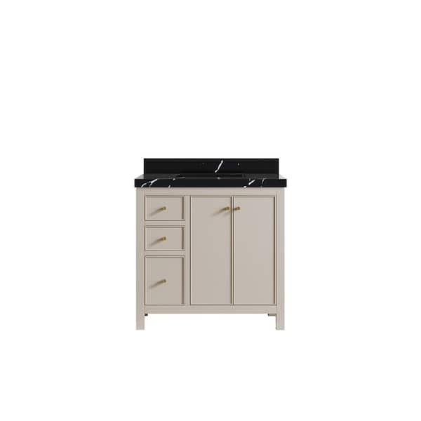 Willow Collections Chicago 36 in. Single Sink Freestanding Fine Grain Bath Vanity with Calacatta Black Qt. Top Unassembled