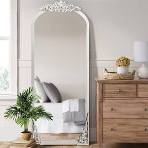 White 28 in. W x 67 in. H Classic Arch-Top Wood Framed Full-Length Floor Mirror