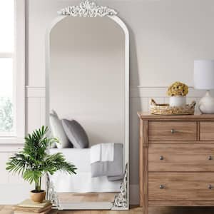 28 in. W x 67 in. H Classic Arch-Top Wood Framed White Full-Length Floor Mirror