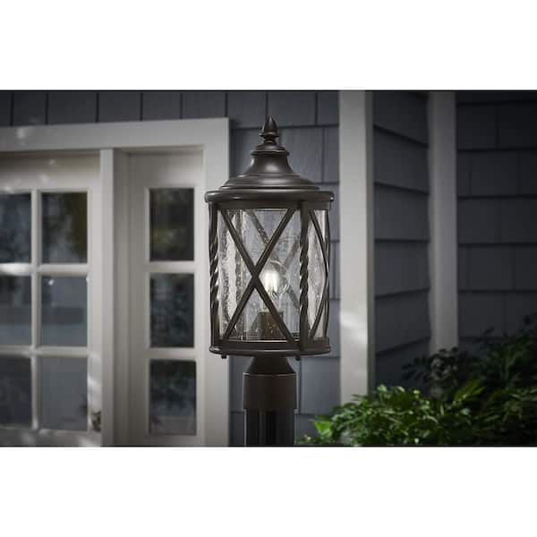Walcott Manor 1-Light Antique Bronze Outdoor Transitional Post Light with Clear Seeded Glass