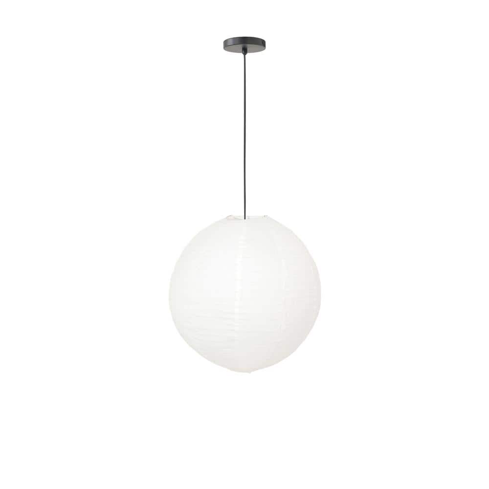 Orb 12 in. 60-Watt 1-Light White Hanging Lantern Pendant-Light with Round Fabric Shade and Black Hardwire price history on PriceWatchPro