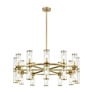 Revolve 33 in. 24 Light 60-Watt Clear Glass/Natural Brass Chandelier