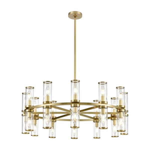 ALORA Revolve 33 in. 24 Light 60-Watt Clear Glass/Natural Brass Chandelier