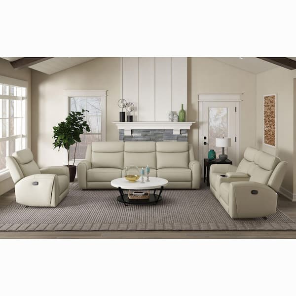 Miranda 3-Piece Beige Leather Reclined Living Room Set with Slope Arm