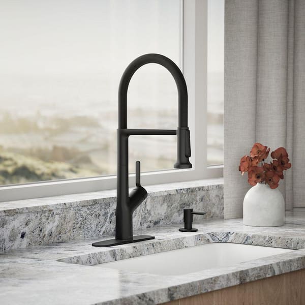 Setra Single-Handle Semi-Professional Kitchen Sink Faucet with Soap Dispenser in Matte Black