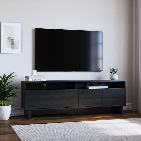 Nivelle 4-Door TV Stand Console for TVs up to 75 in. Black Oak