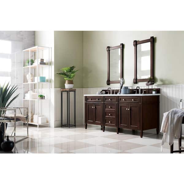 Brittany 72 in. W x 23.5 in.D x 34 in. H Double Bath Vanity in Burnished Mahogany with Marble Top in Carrara White