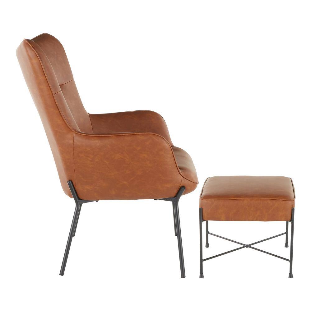 Camel Faux Leather Lounge Chair with Ottoman and Metal Legs