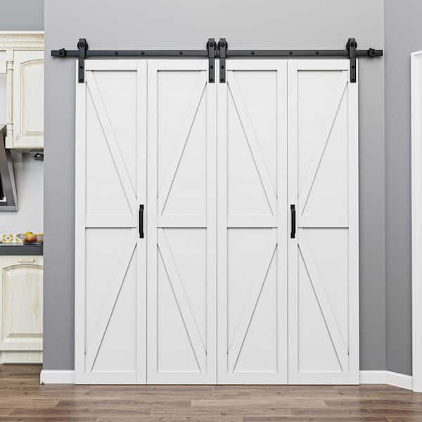 72 in. x 84 in. Paneled K Shape Solid Core White Finished Composite MDF Bifold Door with Bifold Barn Door Hardware