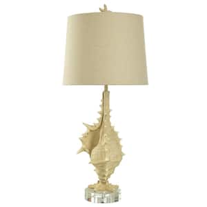 34 in. Sand Yellow, Clear, Light Beige Task and Reading Table Lamp for Living Room with Beige Linen Shade