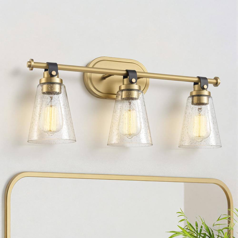 3-Light Antique Gold  Vanity Light with Seeded Glass Shade price history on PriceWatchPro