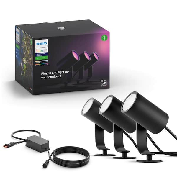 Lily Outdoor Black Spot Light Smart Color Changing Low Voltage Plug-In Base Kit with Integrated LED (3-Pack)