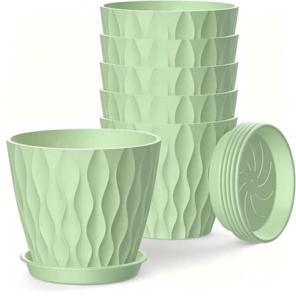 4 in. Plant Pots with Drainage Trays Green 6 Pack