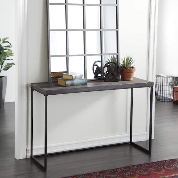 Litton Lane 52 in. Black Extra Large Rectangle Wood Console Table with Black Metal Legs