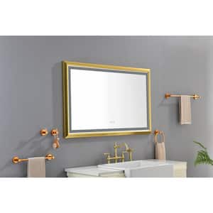 48 in. W x 30 in. H Rectangular Framed Wall Mounted LED Light Bathroom Vanity Mirror with Anti-Fog and Dimmable, Gold