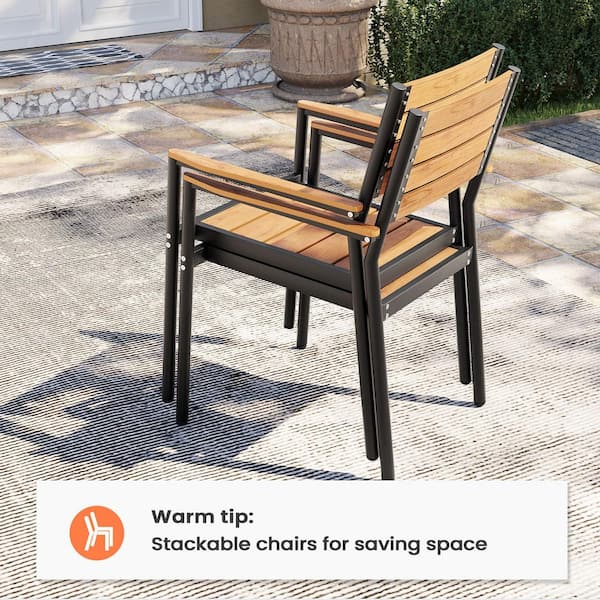Pellebant Brown Stackable Armchair Modern Aluminum Patio Outdoor Dining Chair 2 Pack PB DC038BRN 2