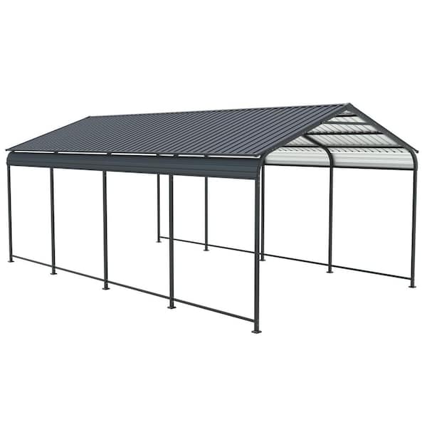 12 ft. W x 21 ft. D x 9 ft. H Charcoal Roof Heavy Duty Metal Carport with Vertical Stripe Roof Design