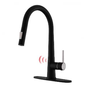 Single Handle Sensor Pull Down Sprayer Kitchen Faucet with Dual Function Spray Head in Black
