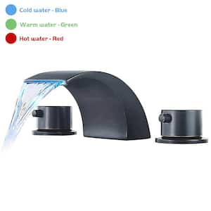 8 in. Waterfall Widespread 2-Handle Bathroom Faucet With Led Light In Oil Rubbed Bronze