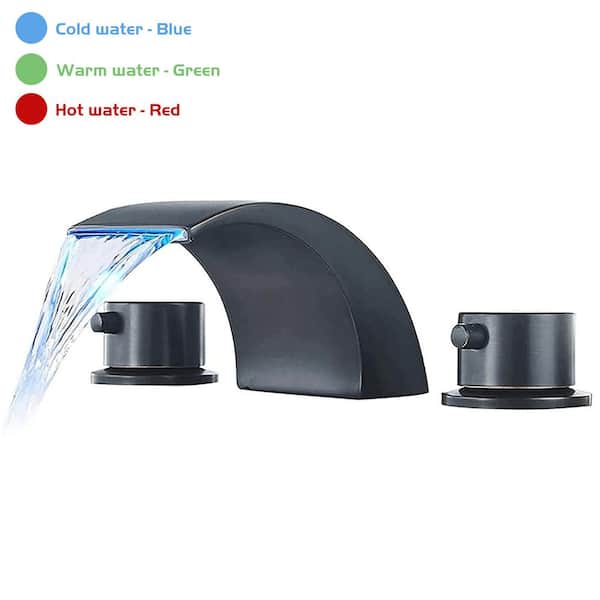 BWE 8 in. Waterfall Widespread 2-Handle Bathroom Faucet With Led Light In Oil Rubbed Bronze