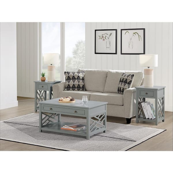 Coventry 3-Piece 36 in. Gray Medium Rectangle Wood Coffee Table Set with Drawer