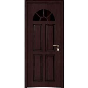 36 in. x 80 in. 4 Panels Left-Hand/Inswing 5 Lites Tinted Glass Brown Finished Steel Prehung Front Door with Handle