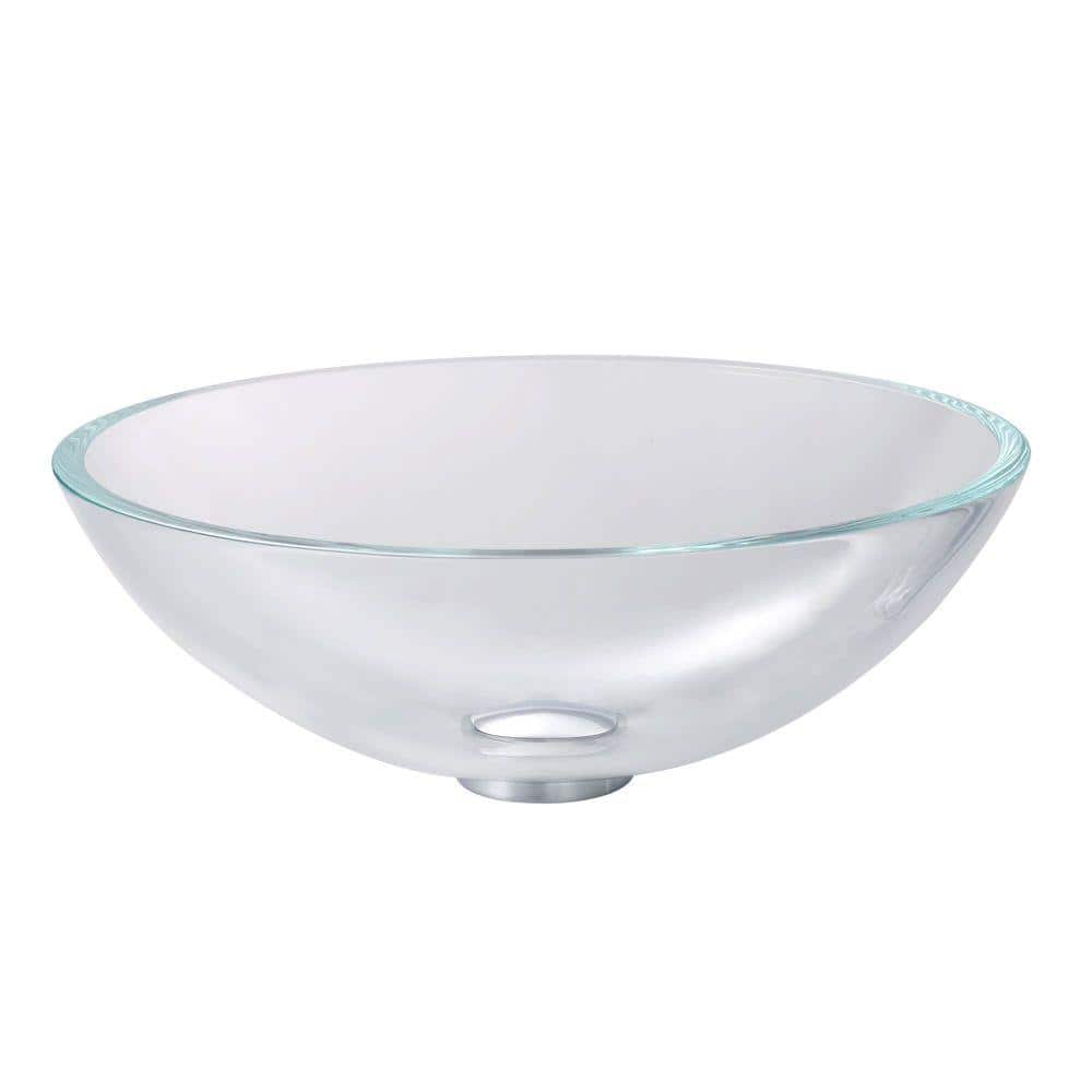 Crystal Clear Round Glass Vessel Bathroom Sink with Engraved Design